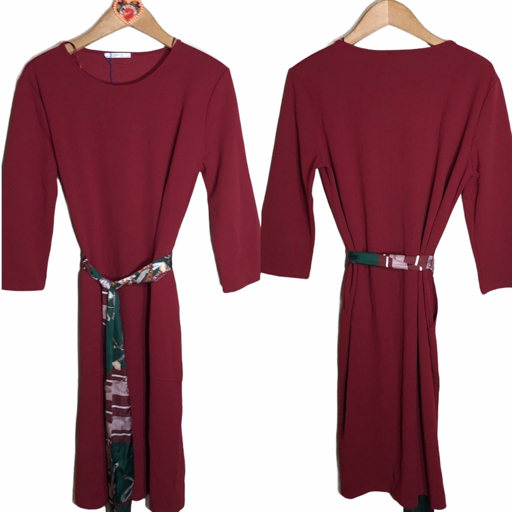 Zara Shift Dress with Pockets /Scarf Sash Belt